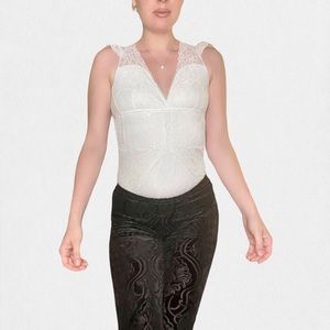 White lace mesh flutter sleeve bodysuit